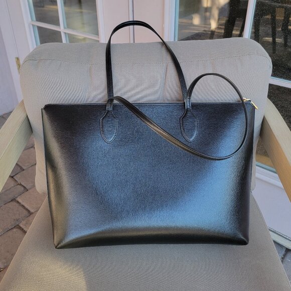 KATE SPADE Bleecker Black Saffiano Leather Large Zip Top Tote Bag - Picture 2 of 15